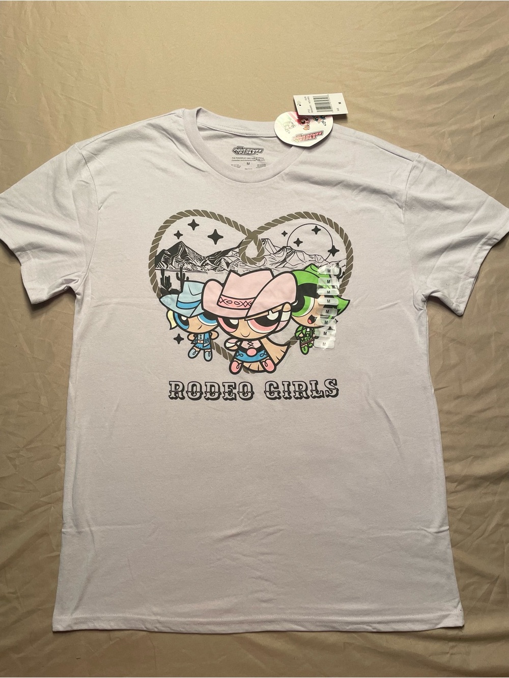 NWT Powerpuff Girls Cartoon Rodeo Girls Graphic Tee- Light Lavender Short Sleeve